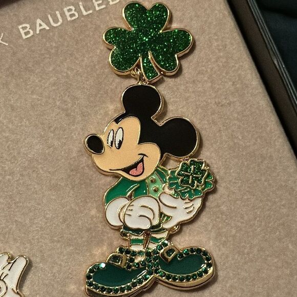 BaubleBar Minnie & Mickey mouse St. Patrick's day earrings - Picture 2 of 5